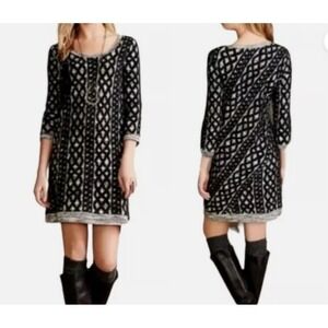 Moth Anthropologie Sweater Dress Black Gray Geometric Knit Shift S Normcore